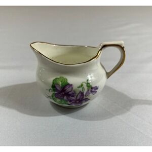 HM Sutherland Bone China Mini Creamer England Purple Violets Gold Trim Vintage
